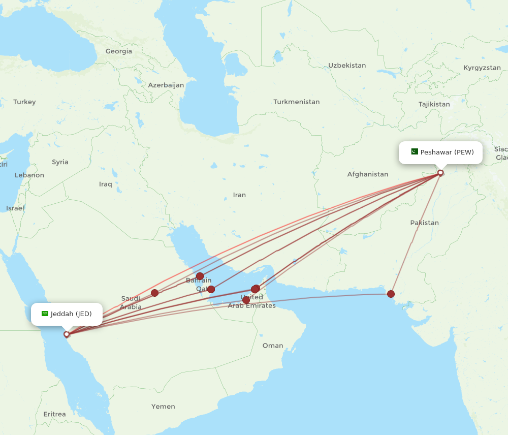 PEW to JED flights and routes map