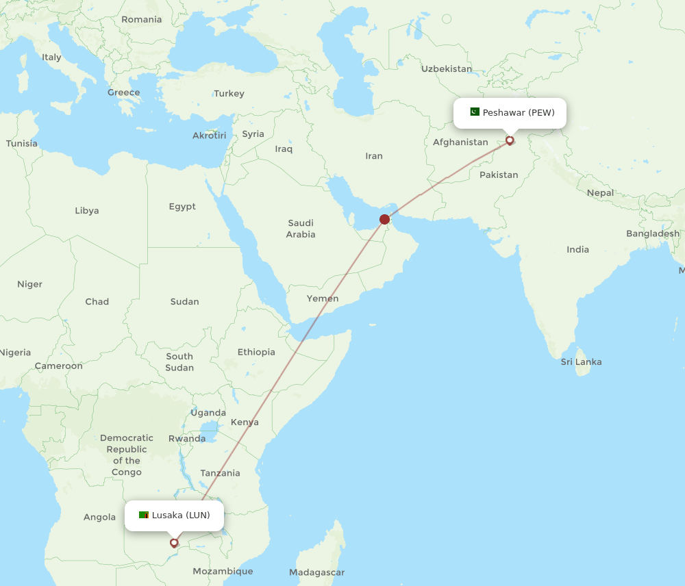 PEW-LUN flight routes