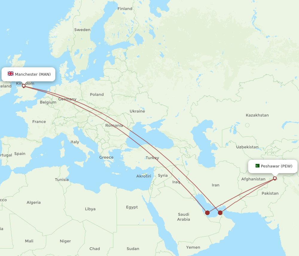 PEW-MAN flight routes