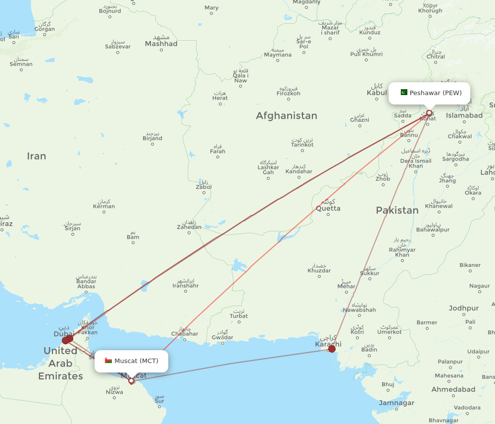 PEW-MCT flight routes