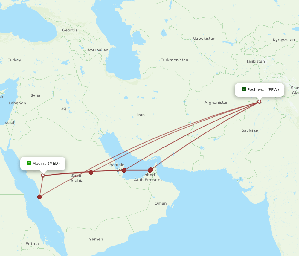 PEW to MED flights and routes map