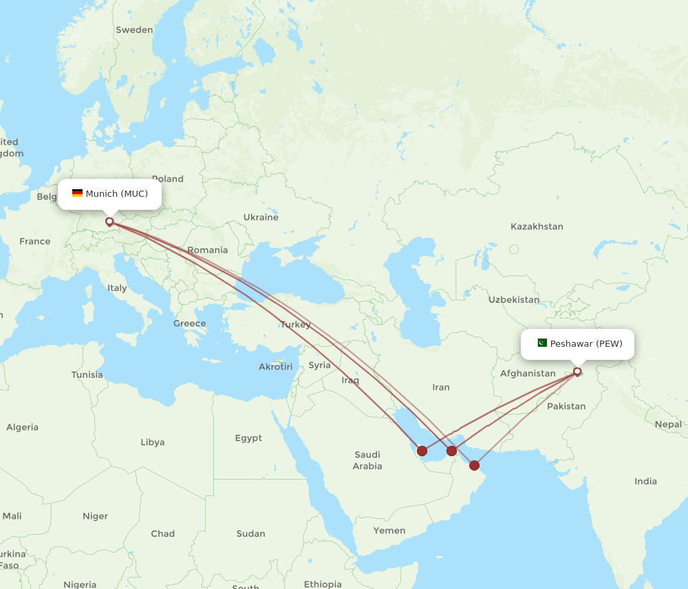 PEW-MUC flight routes