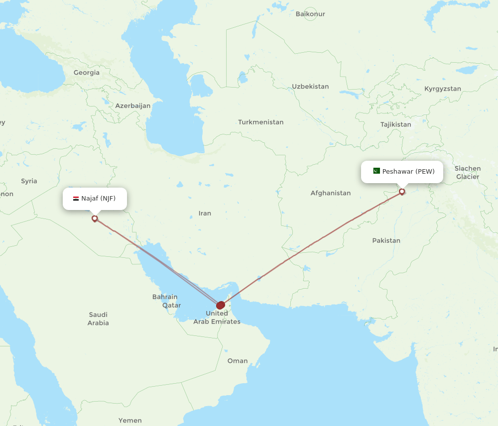 PEW to NJF flights and routes map