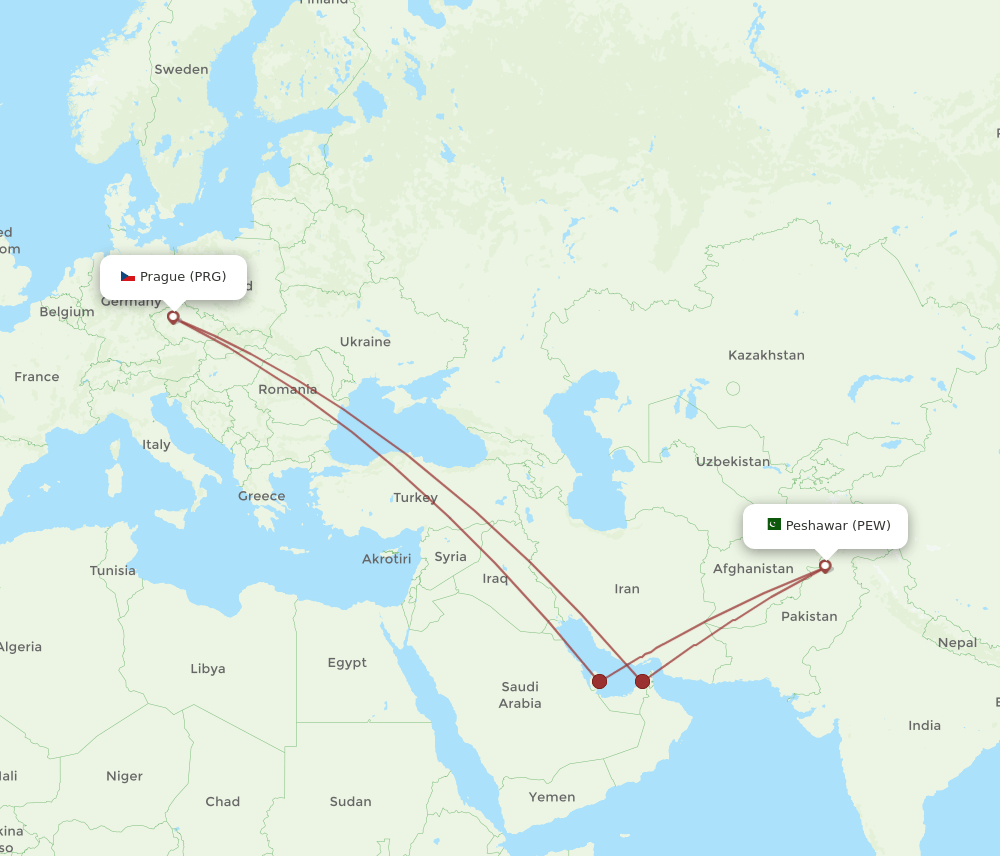 PEW-PRG flight routes