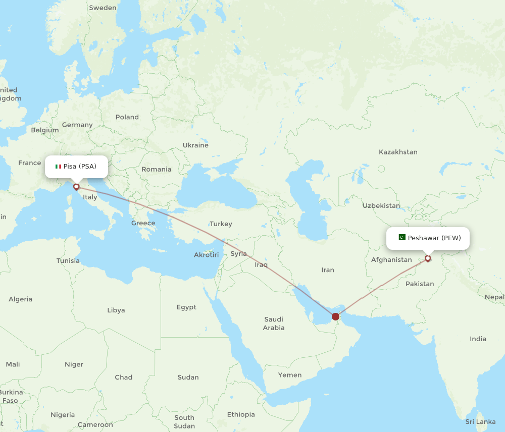 PEW to PSA flights and routes map