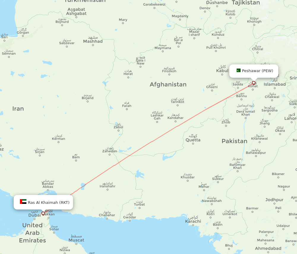 PEW to RKT flights and routes map