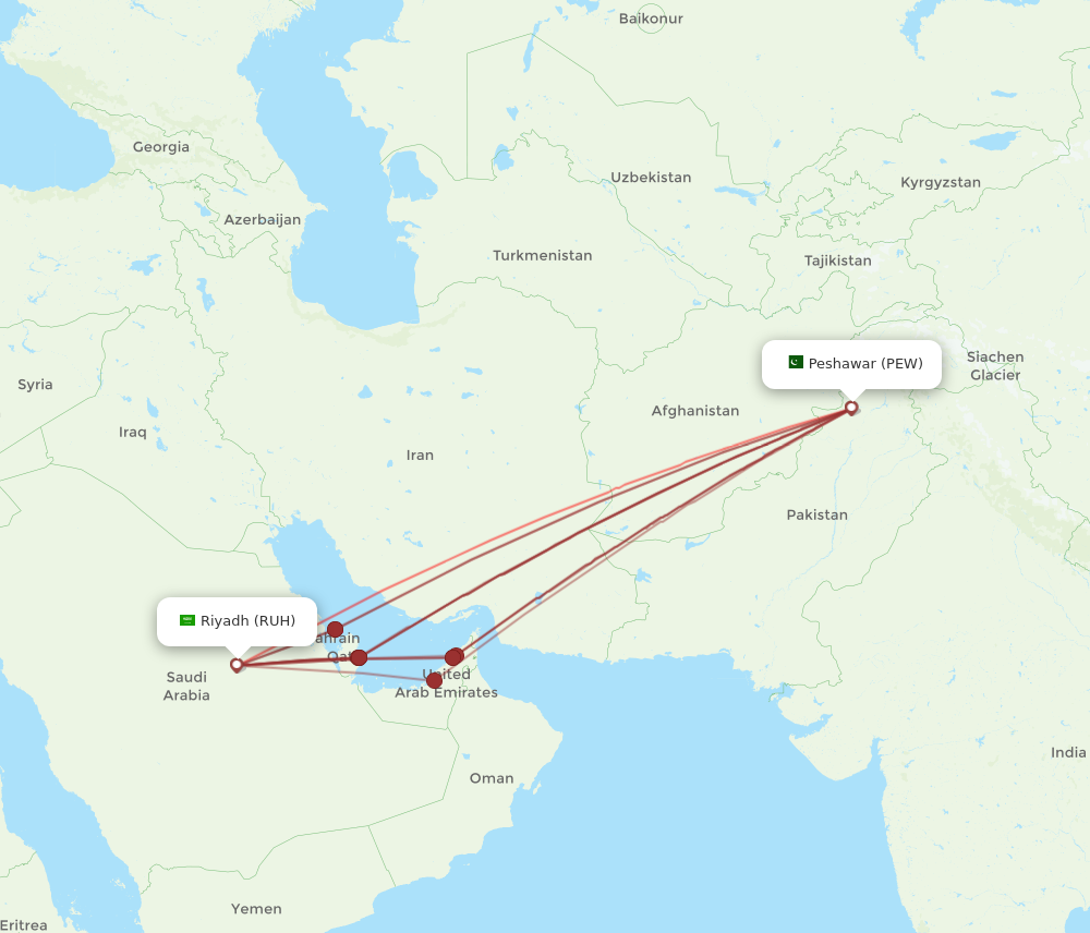 PEW to RUH flights and routes map