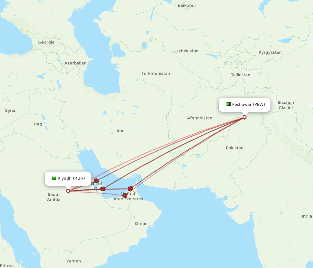 PEW-RUH flight routes