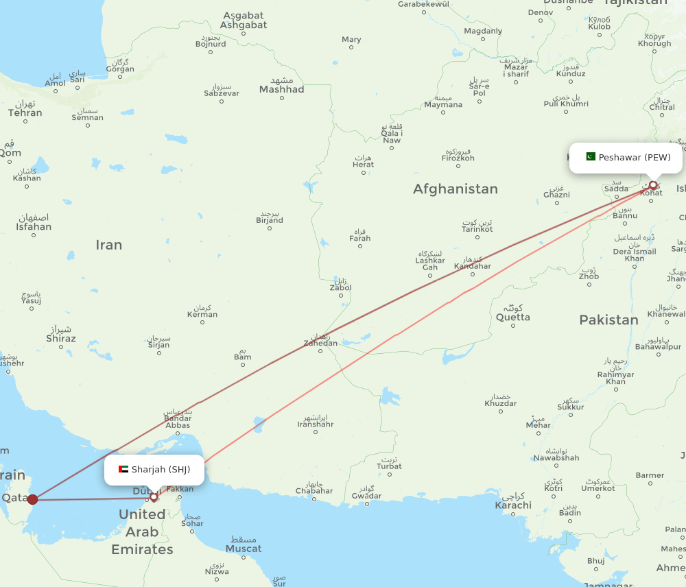 PEW to SHJ flights and routes map