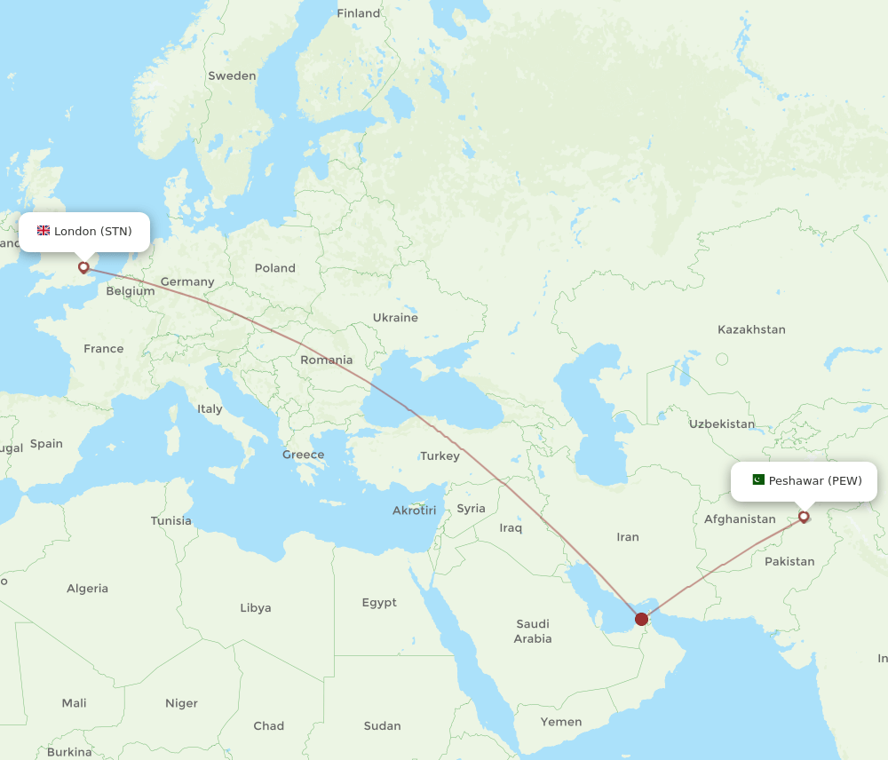 PEW-STN flight routes
