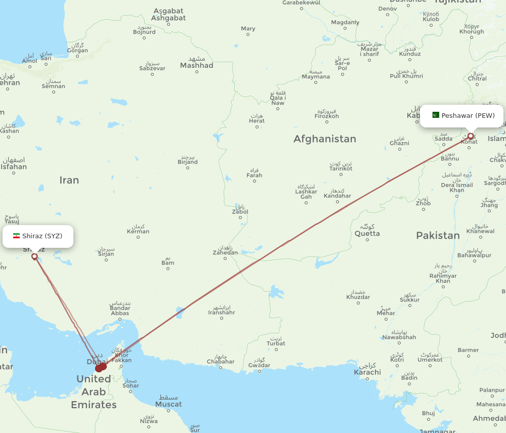 PEW-SYZ flight routes