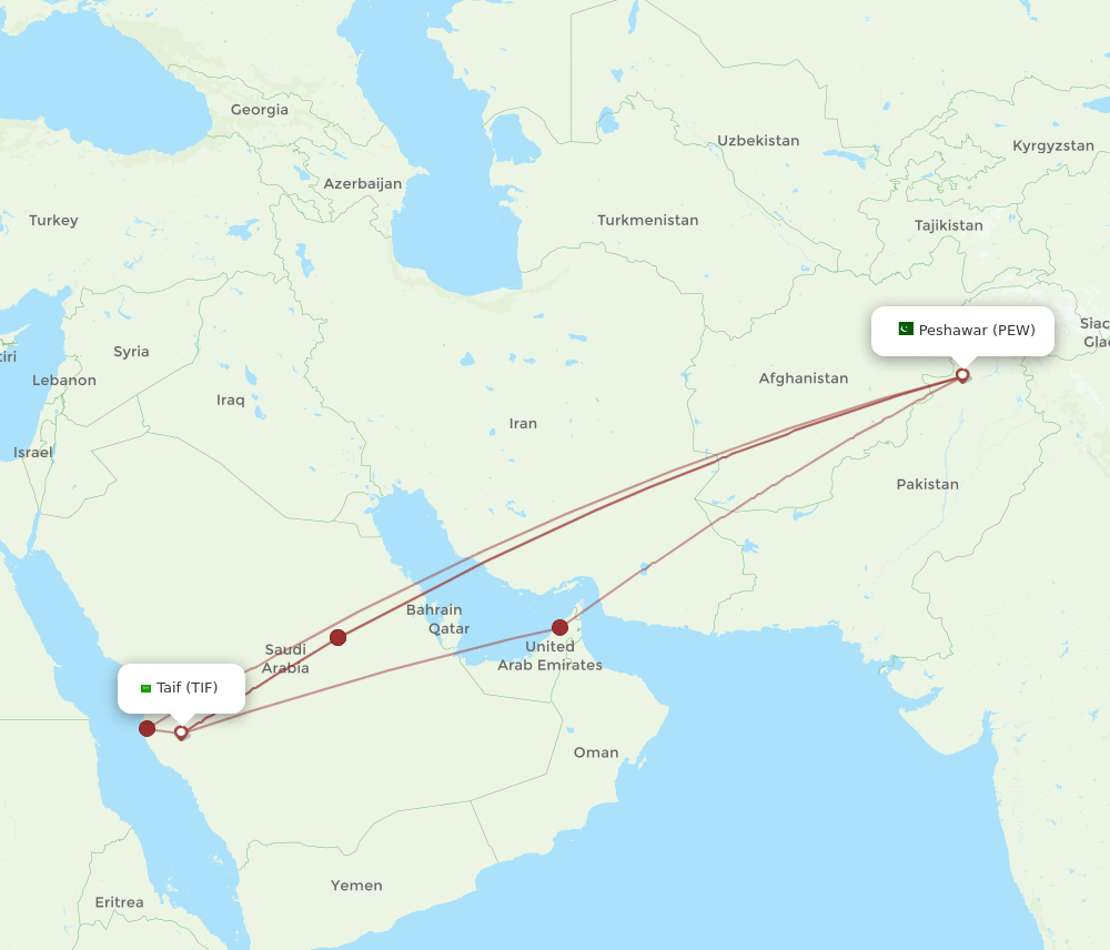 PEW-TIF flight routes