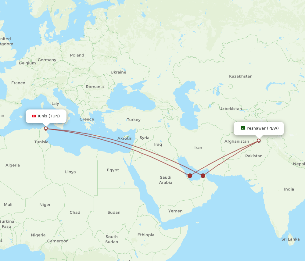 PEW-TUN flight routes