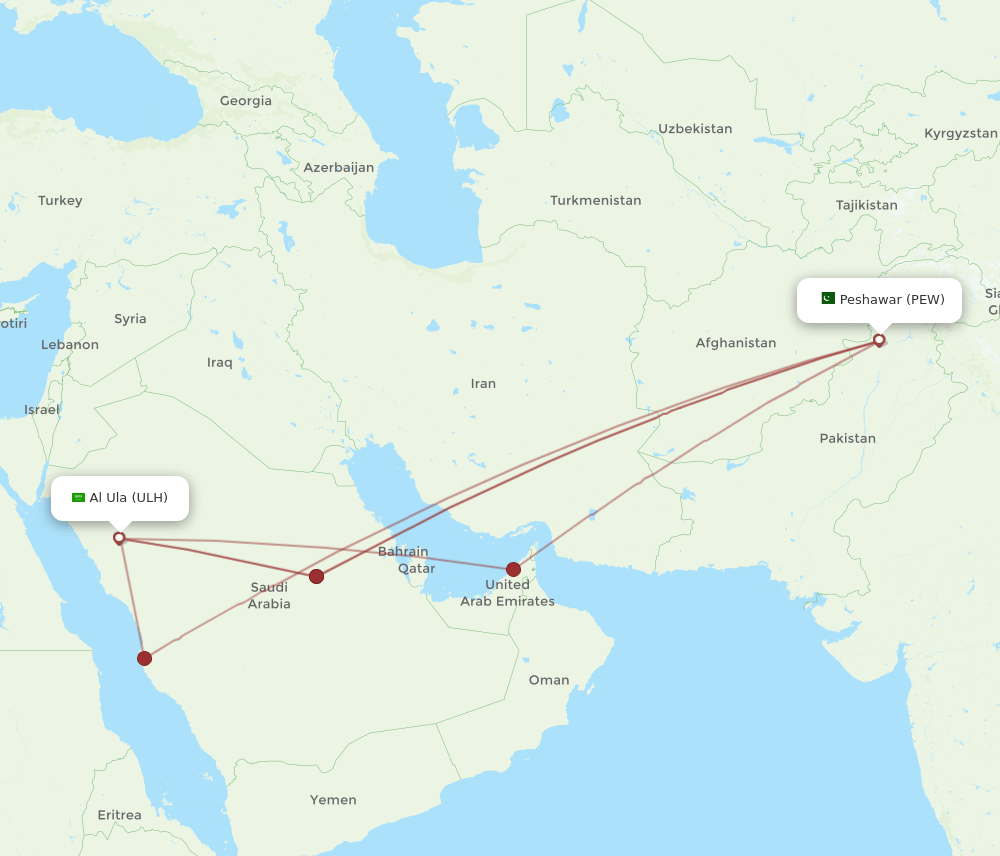 PEW to ULH flights and routes map