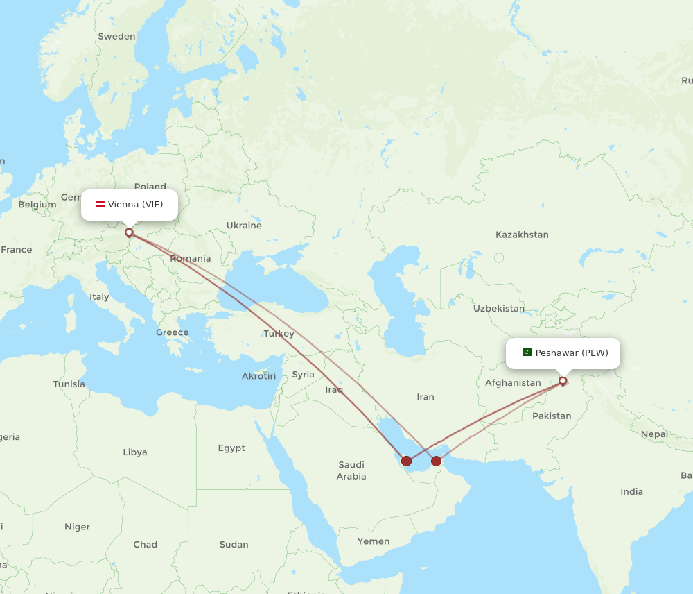 PEW to VIE flights and routes map