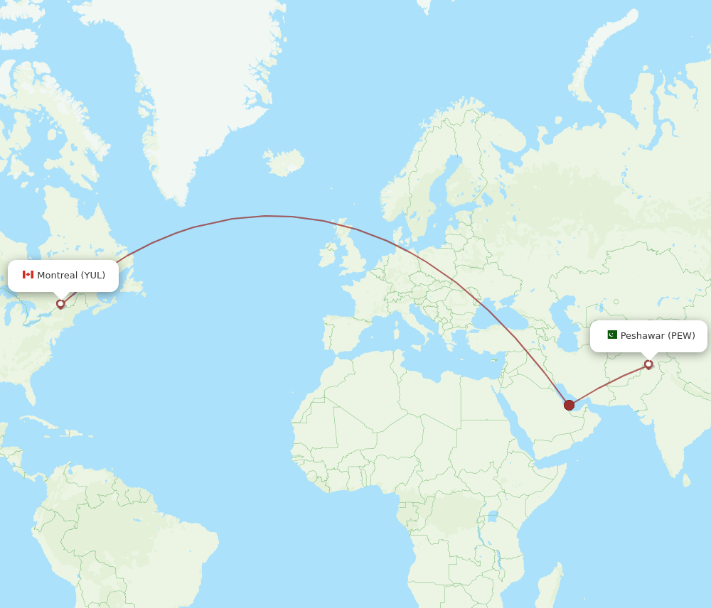 PEW-YUL flight routes