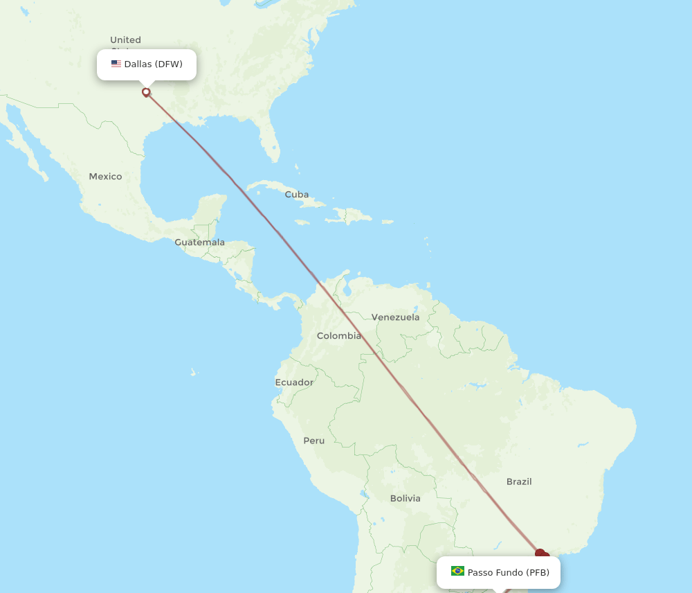 PFB to DFW flights and routes map