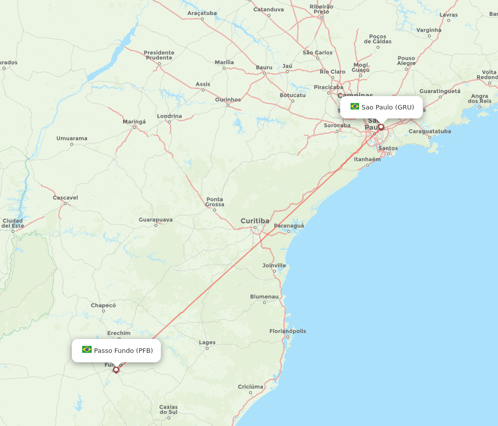 Passo Fundo - Sao Paulo route map and flight paths
