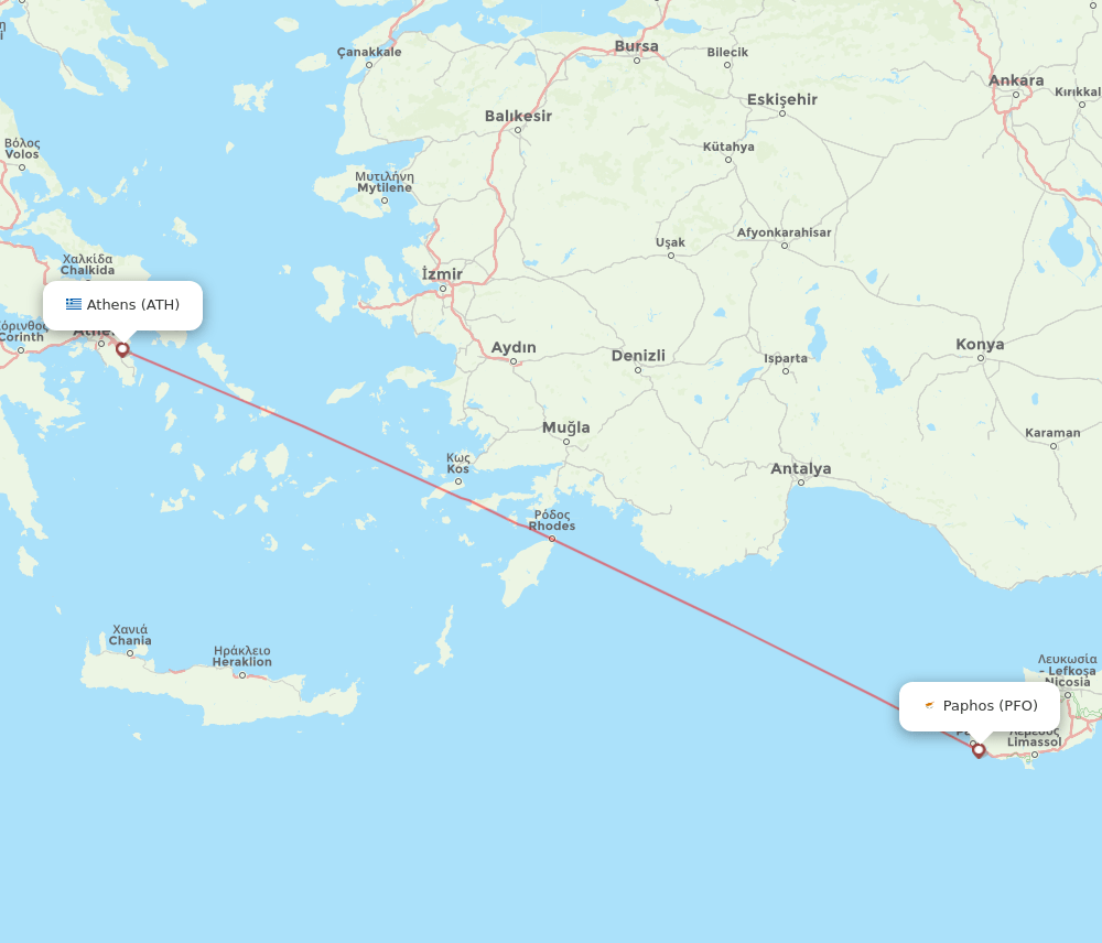 PFO to ATH flights and routes map