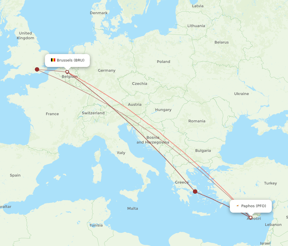 PFO to BRU flights and routes map