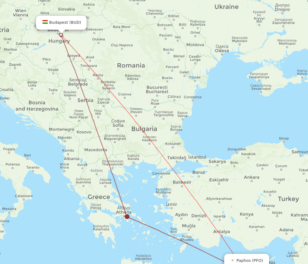 PFO-BUD flight routes