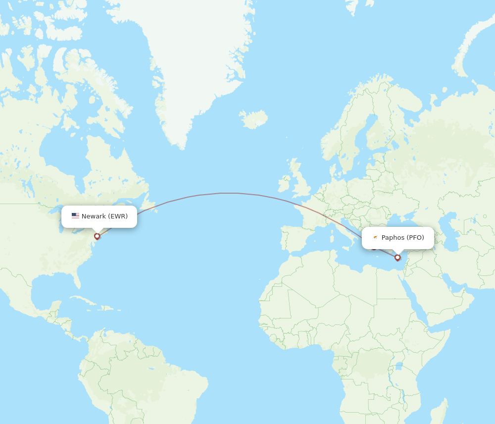 PFO to EWR flights and routes map