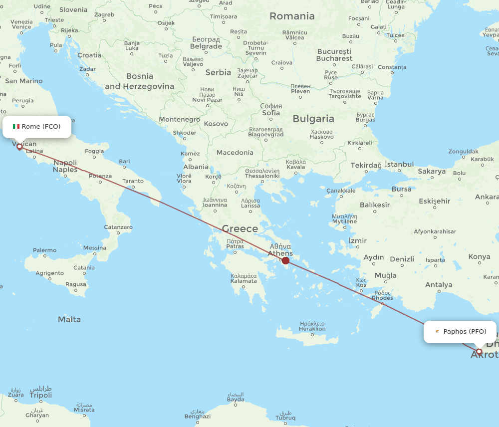 PFO-FCO flight routes