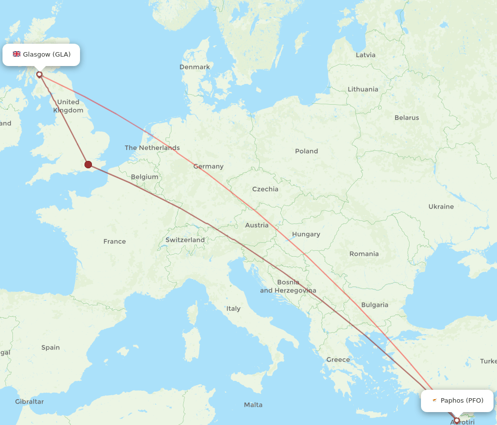 PFO to GLA flights and routes map
