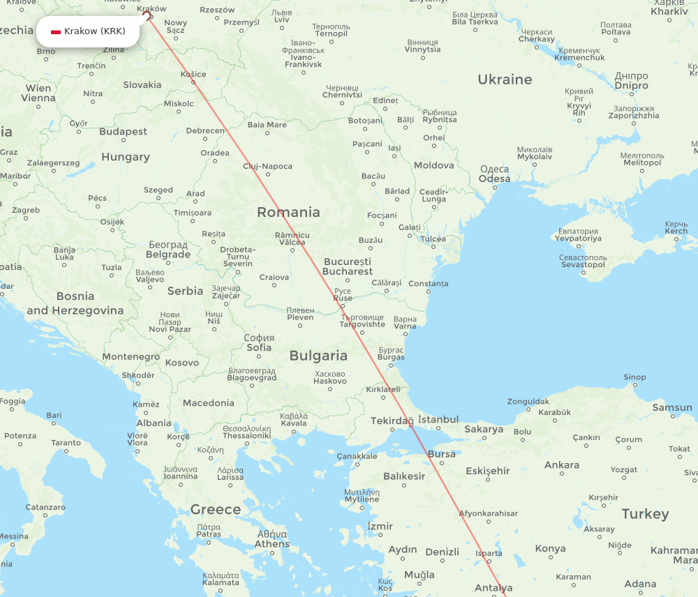 PFO-KRK flight routes