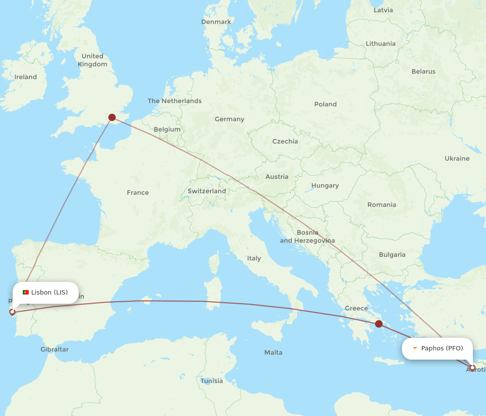 PFO to LIS flights and routes map