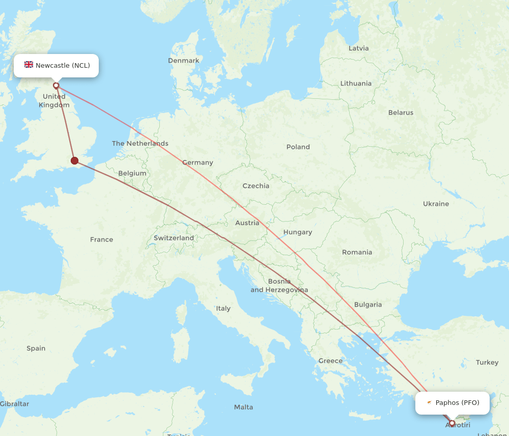 PFO-NCL flight routes