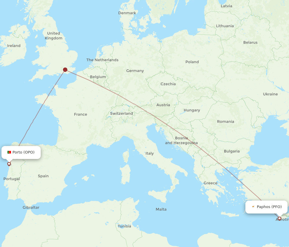 PFO to OPO flights and routes map