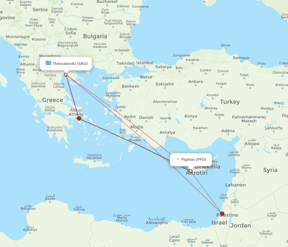 PFO to SKG flights and routes map