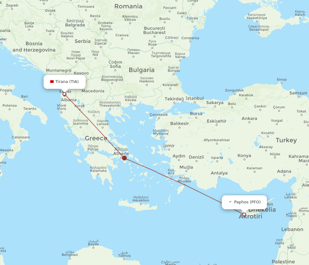 PFO to TIA flights and routes map