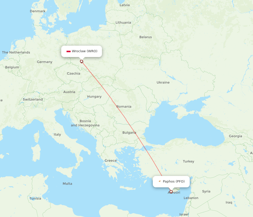 PFO to WRO flights and routes map