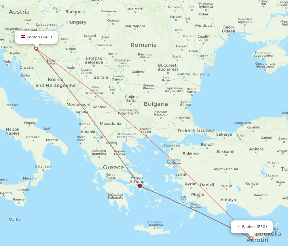PFO-ZAG flight routes