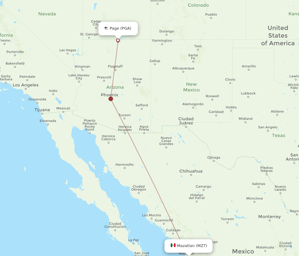 PGA to MZT flights and routes map