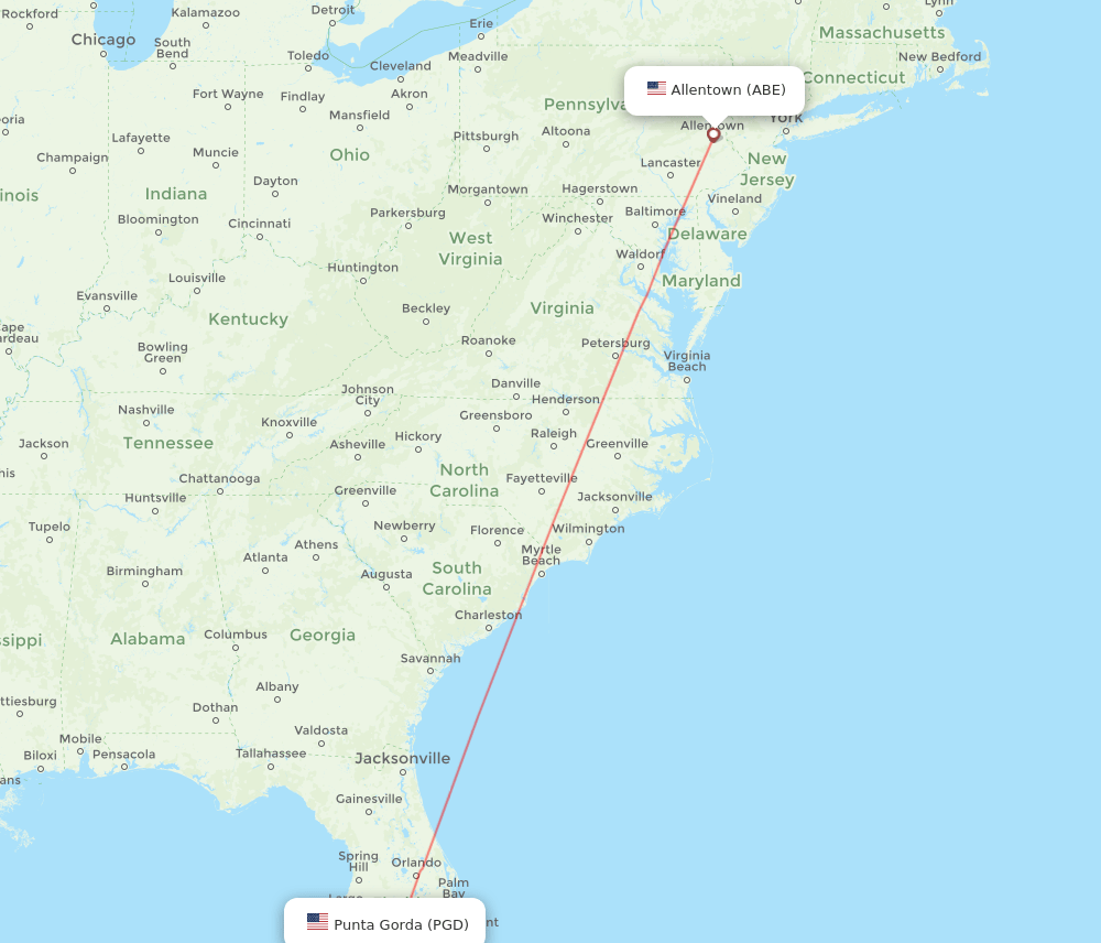 Punta Gorda - Allentown route map and flight paths