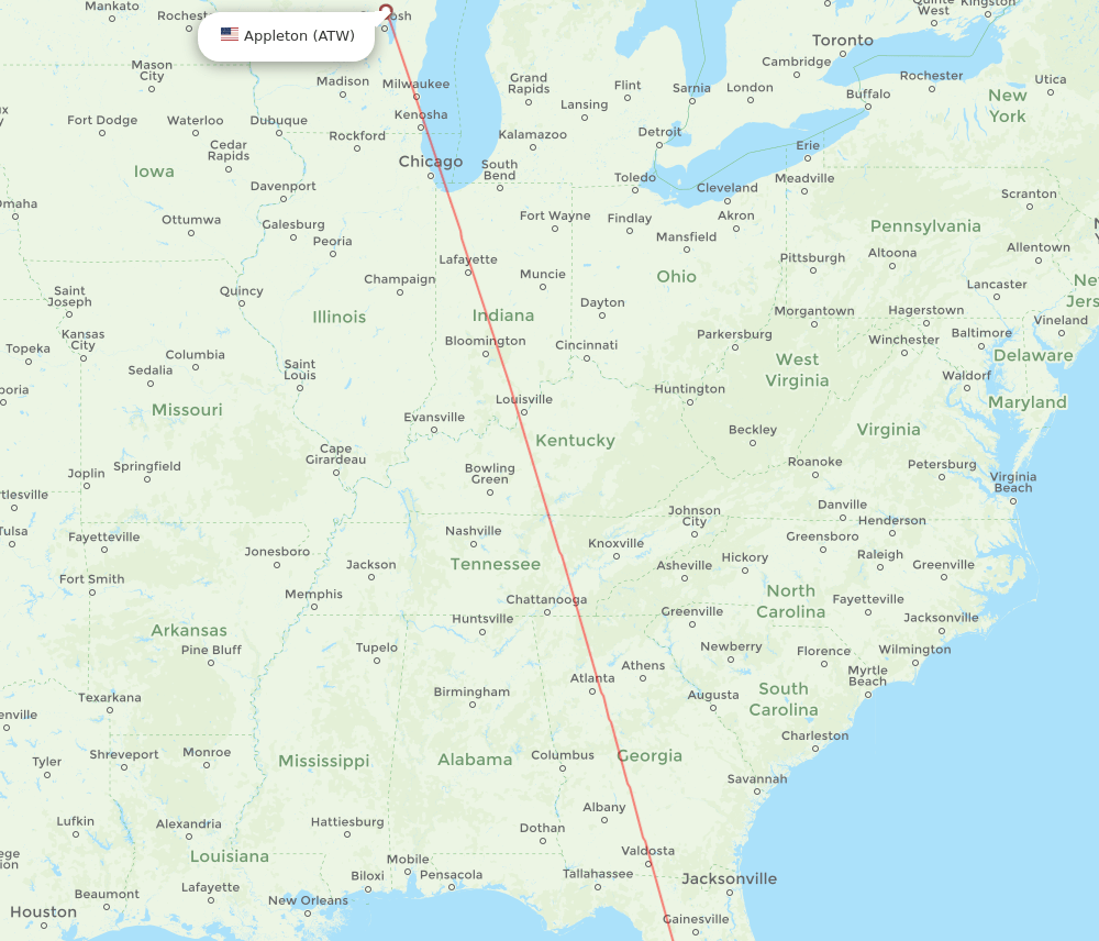 Punta Gorda - Appleton route map and flight paths