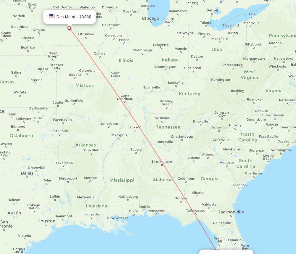 Punta Gorda - Des Moines route map and flight paths