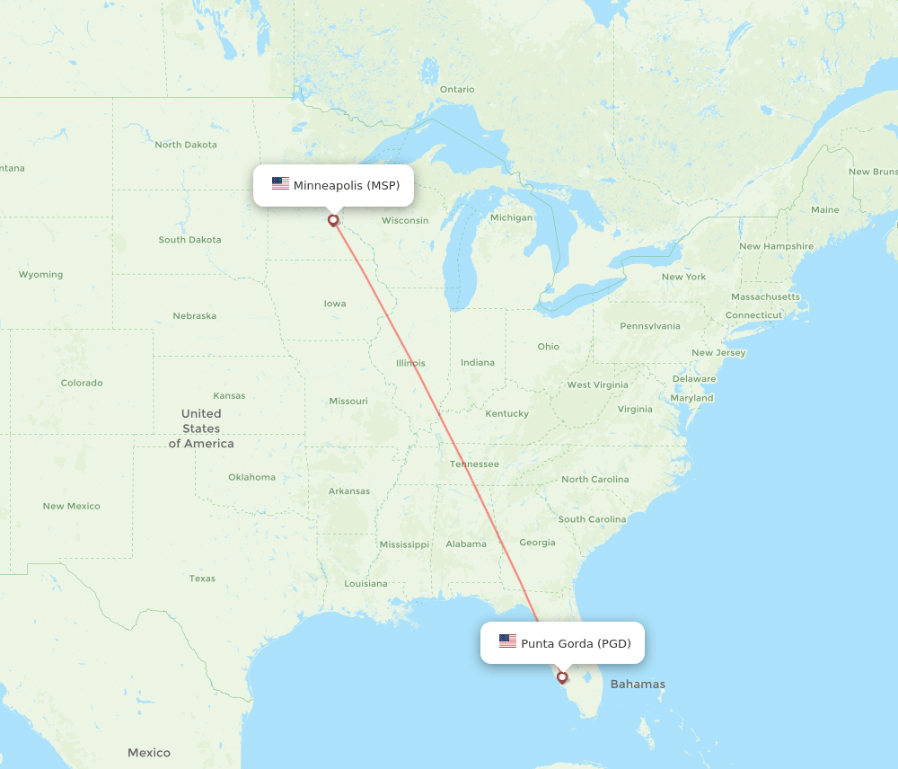 Punta Gorda - Minneapolis route map and flight paths