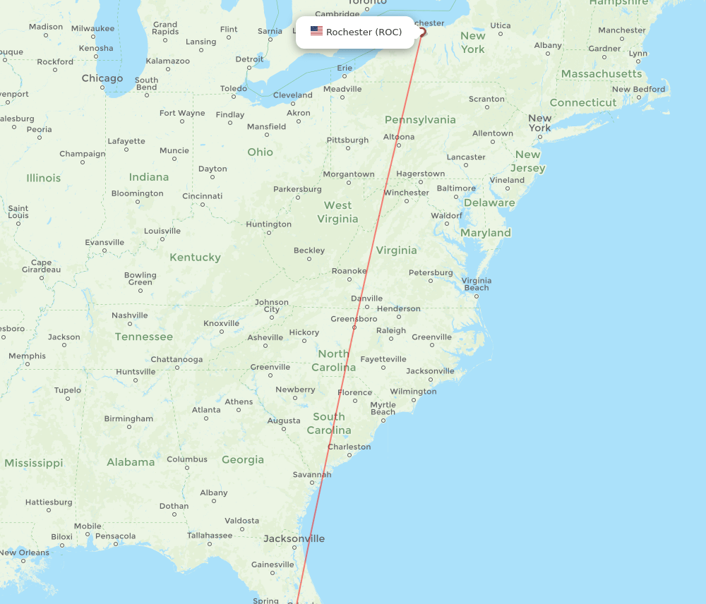 Punta Gorda - Rochester route map and flight paths
