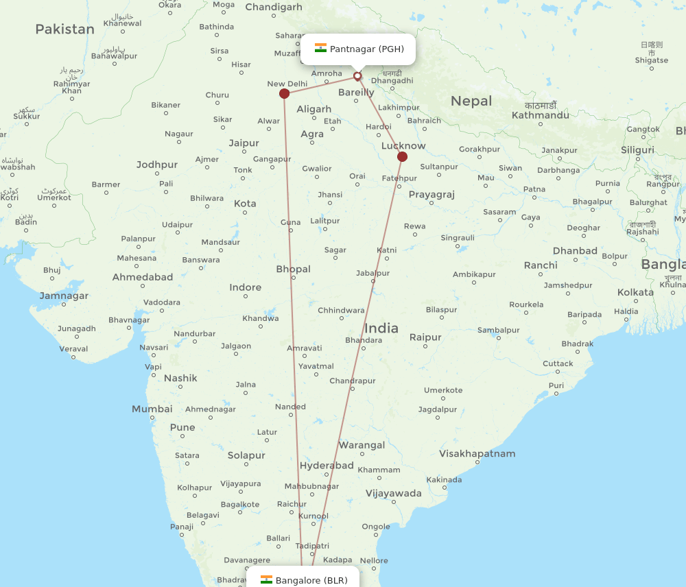 PGH-BLR flight routes