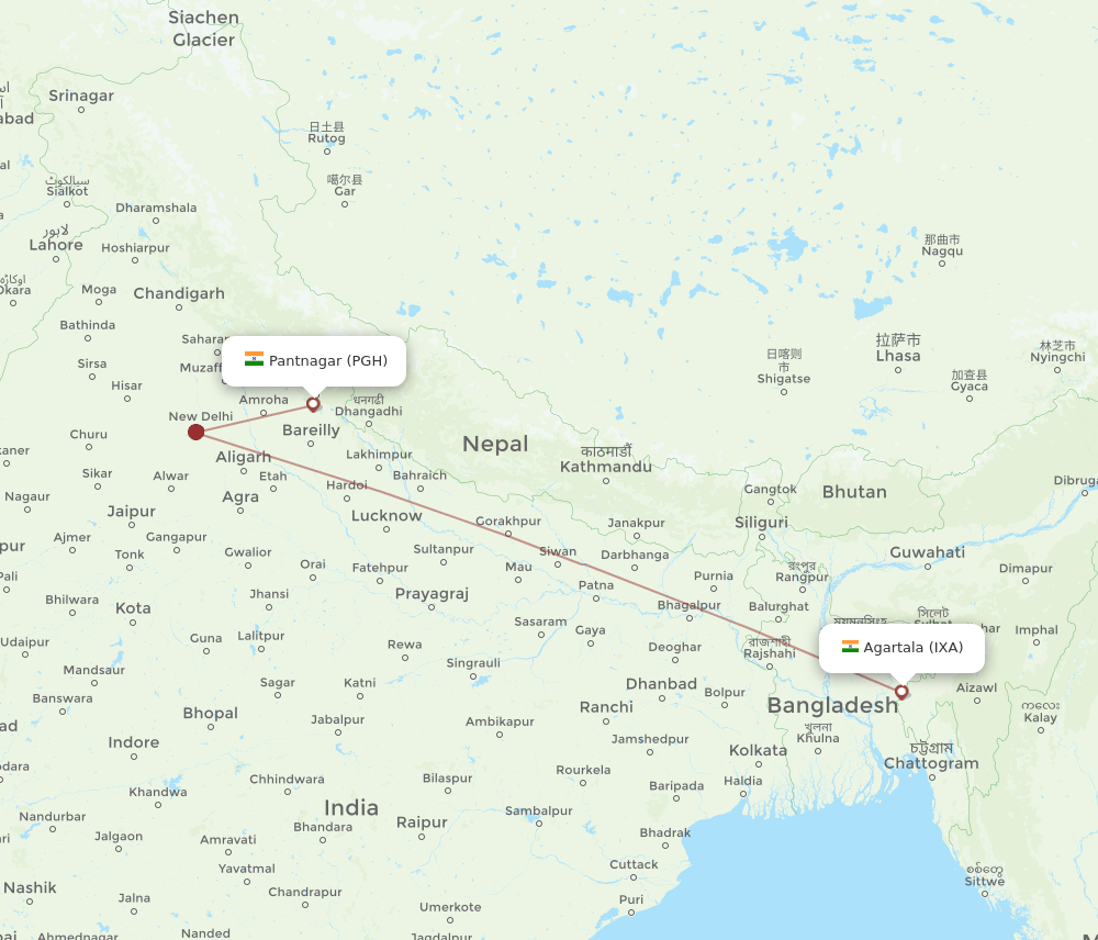 PGH-IXA flight routes