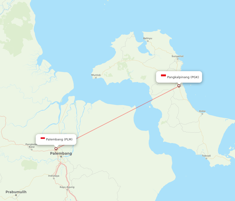 Pangkal Pinang - Palembang route map and flight paths