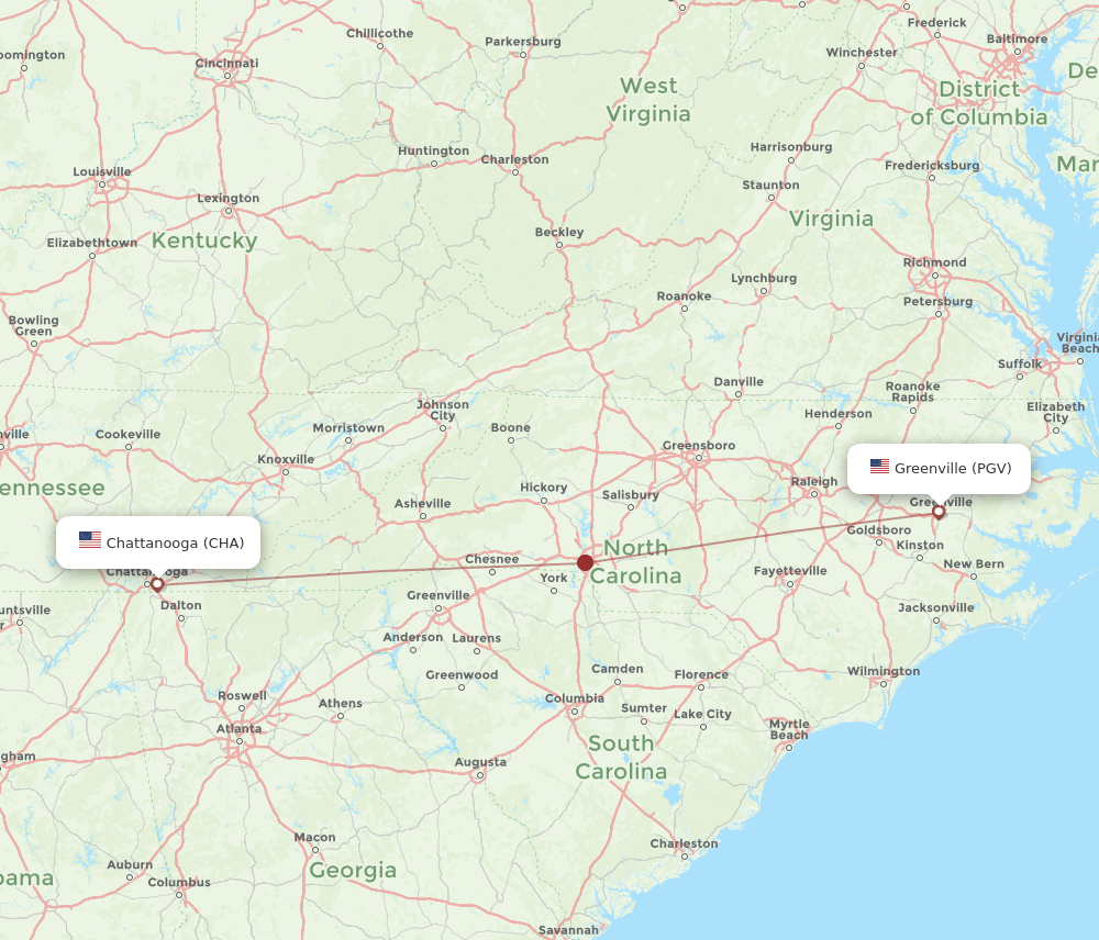 PGV-CHA flight routes