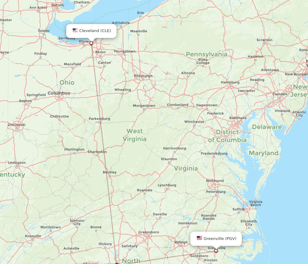 PGV-CLE flight routes