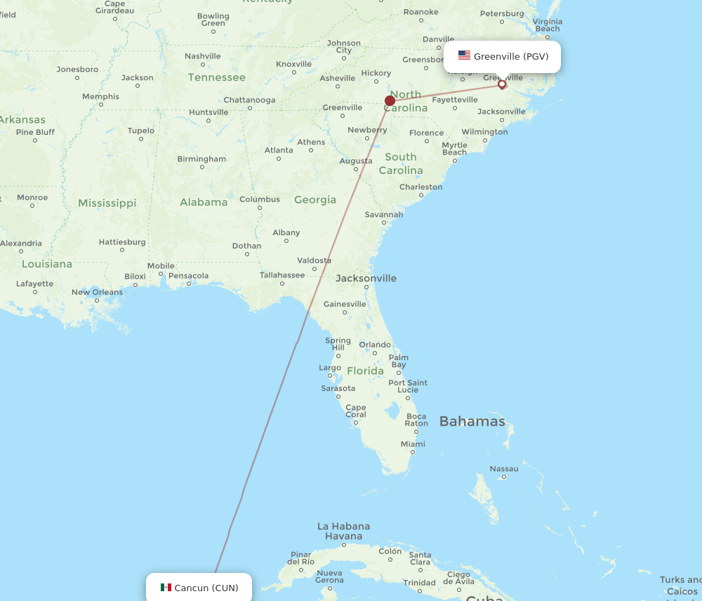 PGV-CUN flight routes