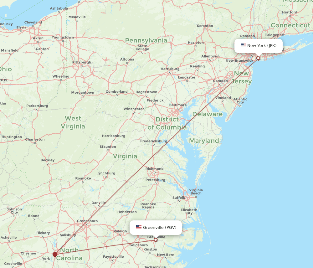 PGV-JFK flight routes