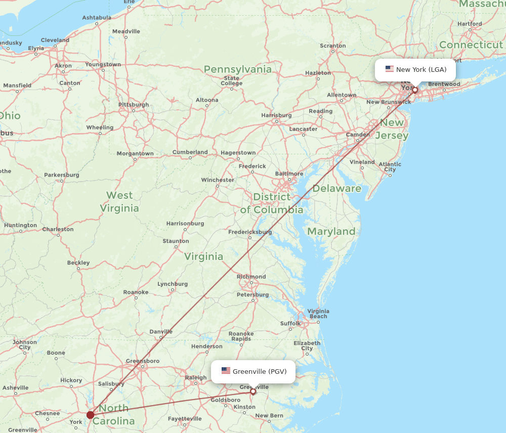 PGV-LGA flight routes